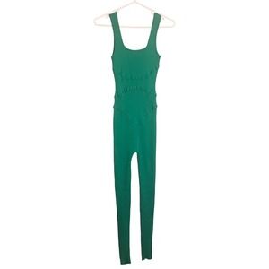 Daisy Womens Casual Summer Ribbed Knit Sleeveless Jumpsuit Emerald Green Medium